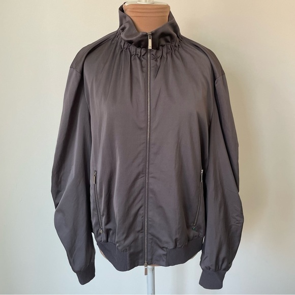 Lafayette 148 New York Rock Gray Kiki Satin Viscose Bomber Jacket NWT Size M - Picture 4 of 11